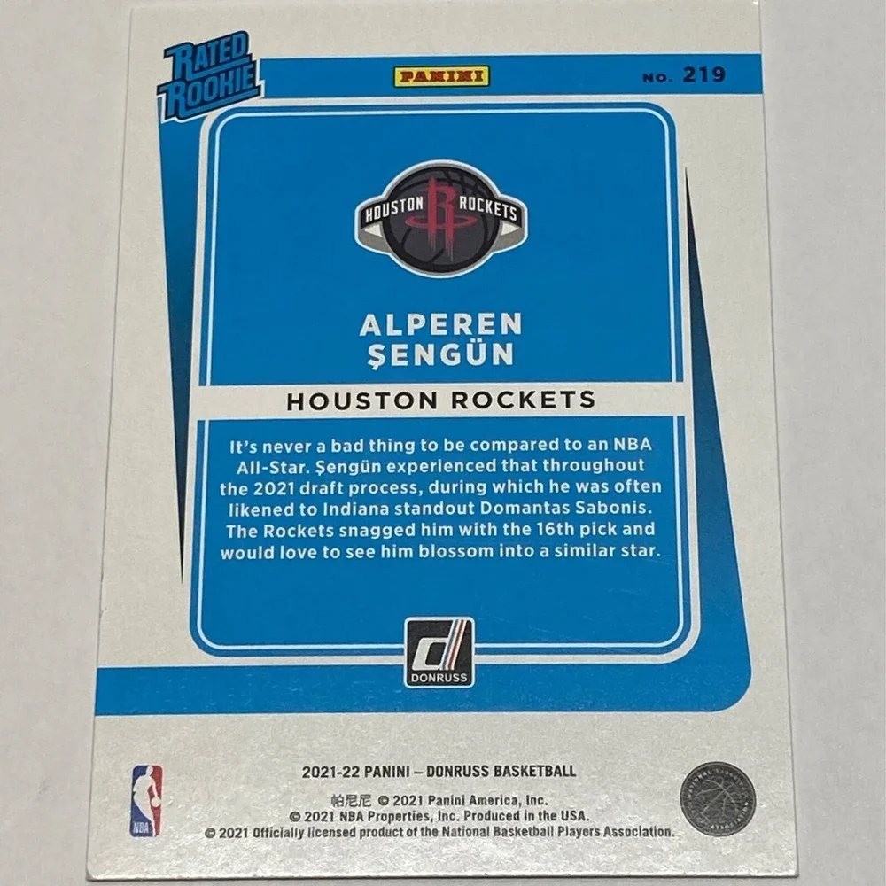 2021-22 Panini Donruss Rated Rookie Alperen Sengun NBA (RC) Houston Rockets #219